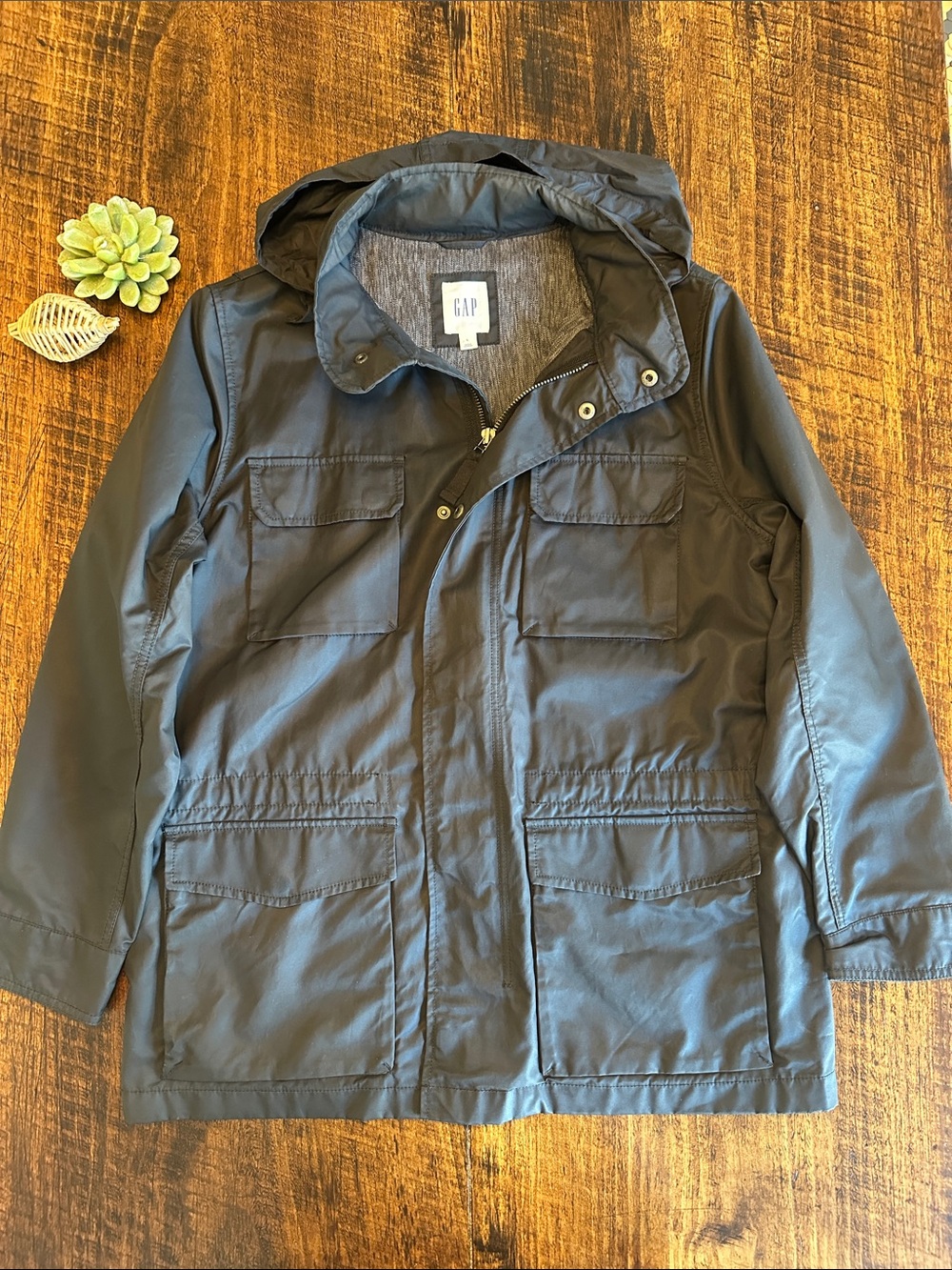 GAP | Black 4-Pocket Utility/Field Jacket with Stowable Hood, Size L